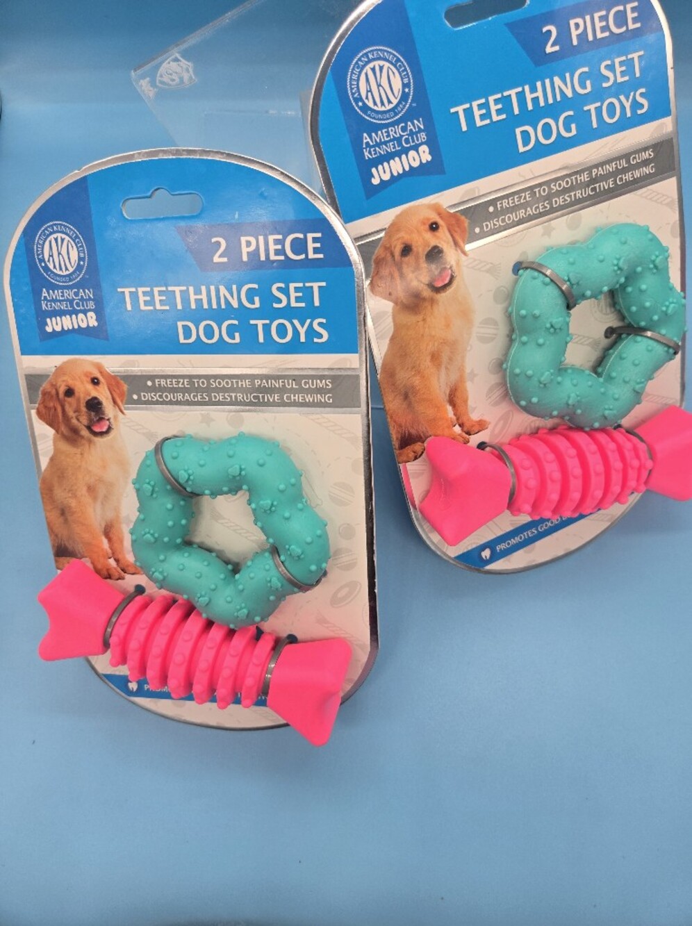 American Kennel Club Junior Pink & Teal Teething Dog Toy Set- 2 Pack